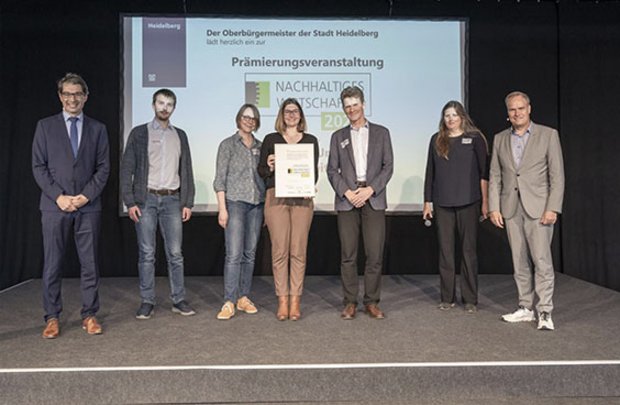 Mitglieder der HMS Klimainitiative bei der Prämierung für Nachhaltiges Wirtschaften in Heidelberg.